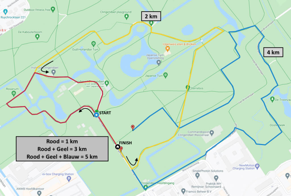 Routekaartje van Parklopen over Landgoed Clingendael in Den Haag