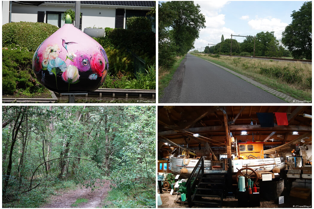 Juli 2023: Fietstocht langs reuzenbollen in Hillegom en Lisse, etappe 27+28 van het Westerborkpad en het Visserijmuseum Zoutkamp in Zoutkamp