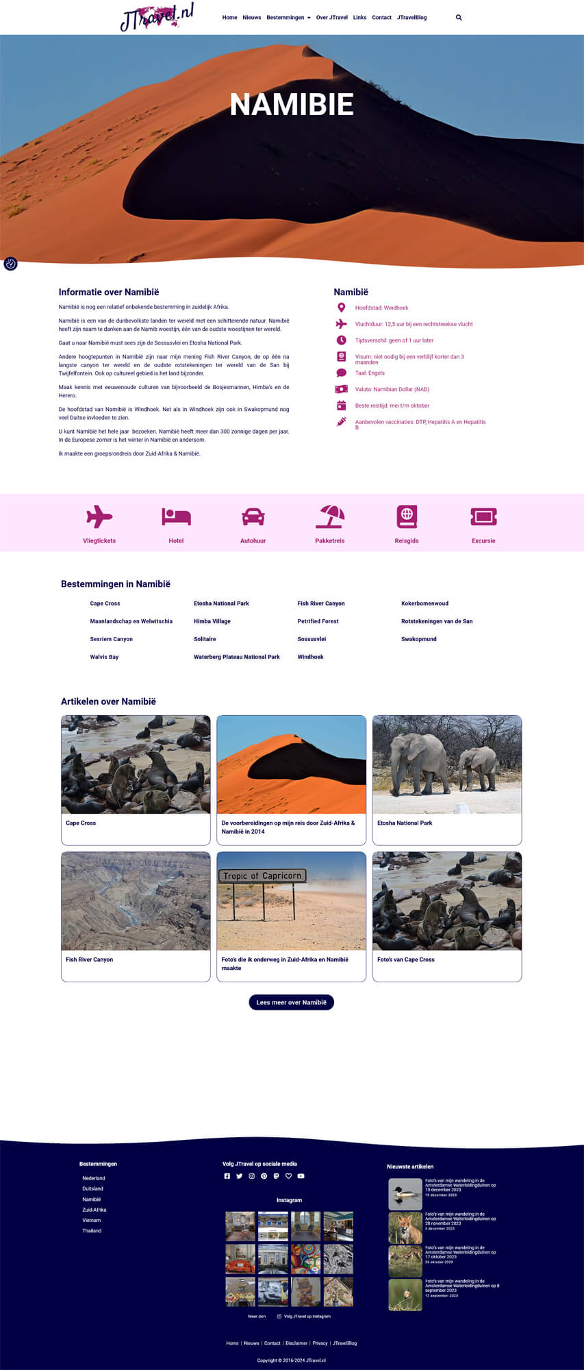 Pagina Namibiรซ op JTravel.nl