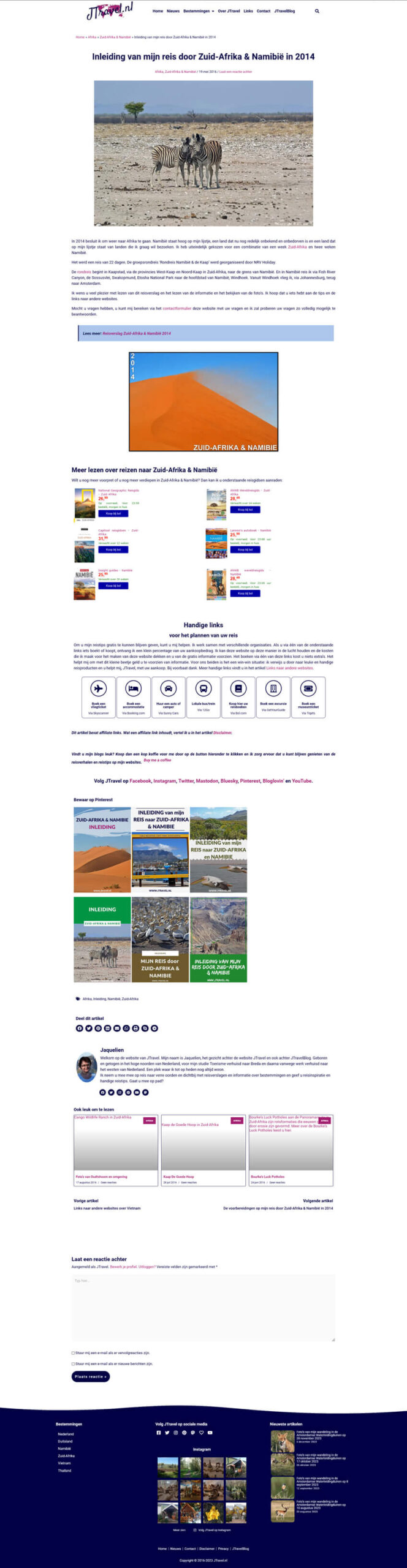 Versie 1 van het artikel Inleiding Zuid-Afrika & Namibië op JTravel.nl gemaakt in WordPress