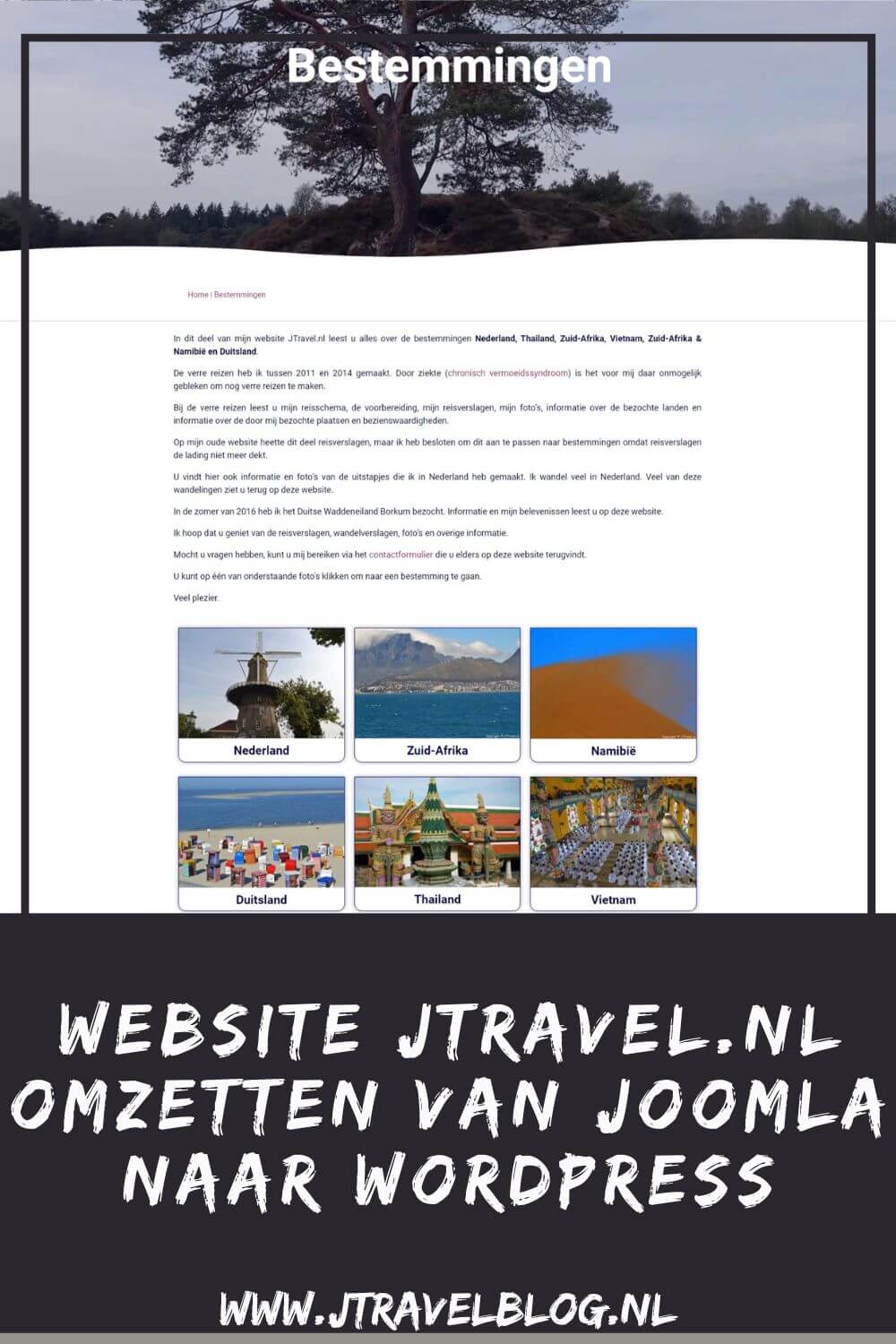 Begin 2023 heb ik besloten om mijn website JTravel.nl om te zetten van Joomla naar WordPress. Waarom? In deze blog lees je de reden en hoe ik dit aangepakt heb. Het resultaat kun je vanaf nu bekijken op https://jtravel.nl/. #wordpress #elementorpro #joomla #jtravelblog #jtravel