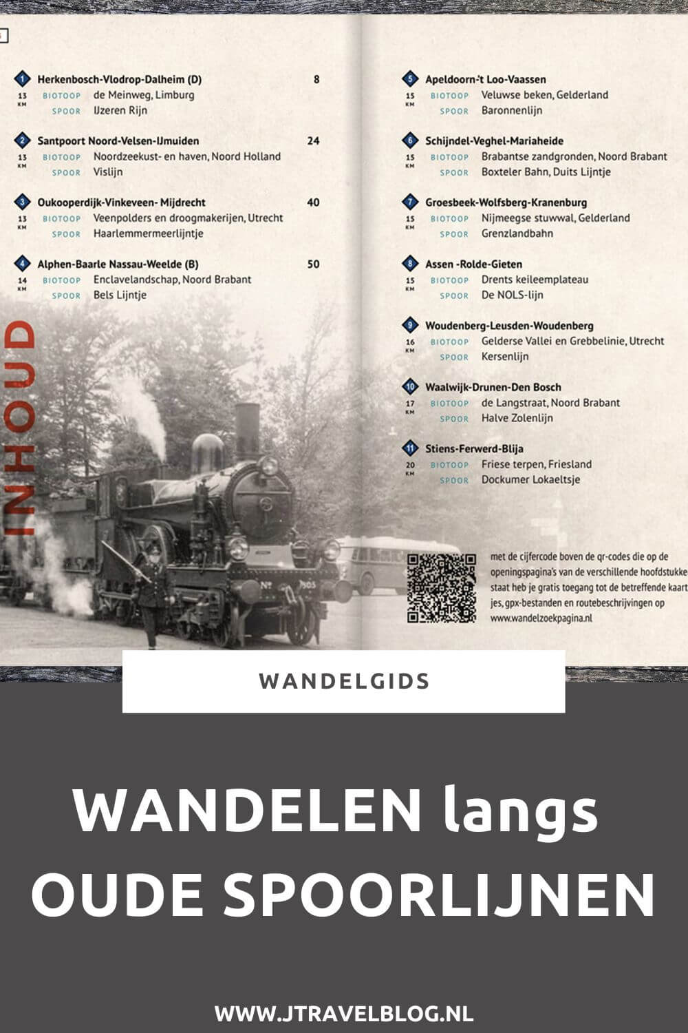 De wandelgids 'Wandelen langs oude spoorlijnen' is een gids met elf wandelingen met een lengte tussen 13 en 20 kilometer door elf verschillende Nederlandse landschappen: van de Friese terpen tot de breuklijnen in de Meinweg. Wandel je mee? #spoorlijnen #wandelen #wandelgids #gegarandeerdonregelmatig #jtravel #jtravelblog