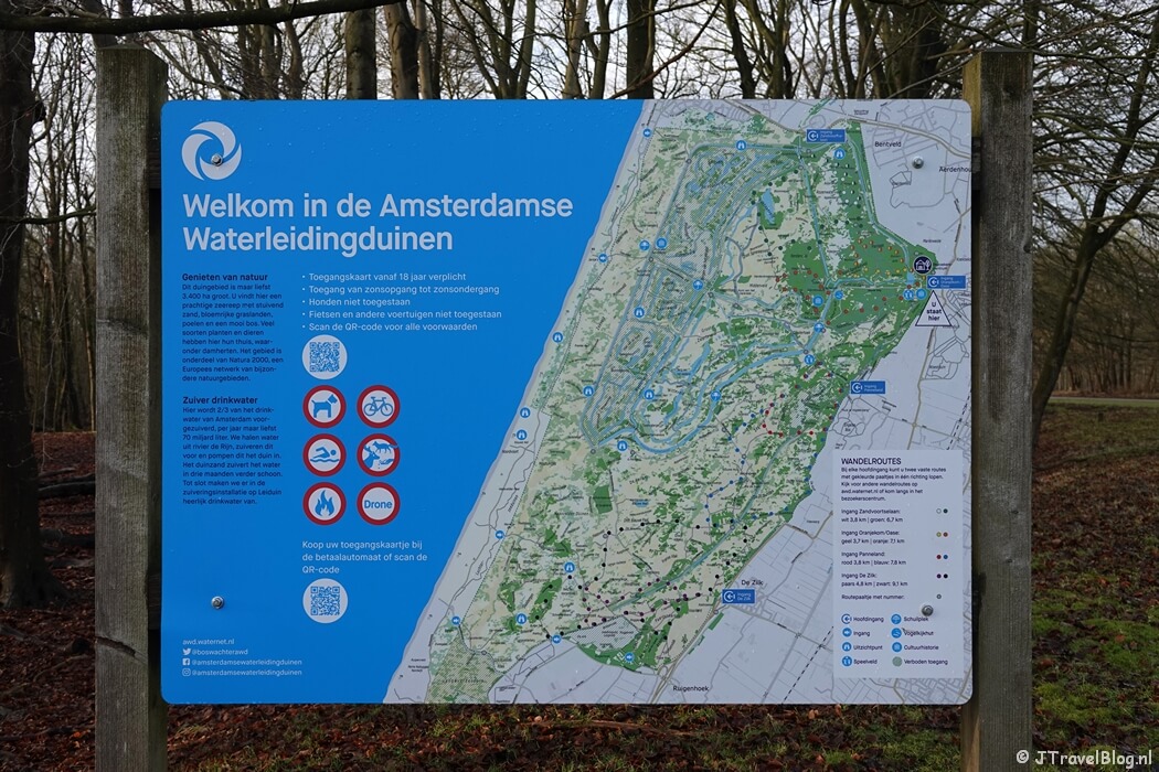 Plattegrond tijdens de gele wandelroute Oranjekom vanaf ingang Oase in de Amsterdamse Waterleidingduinen