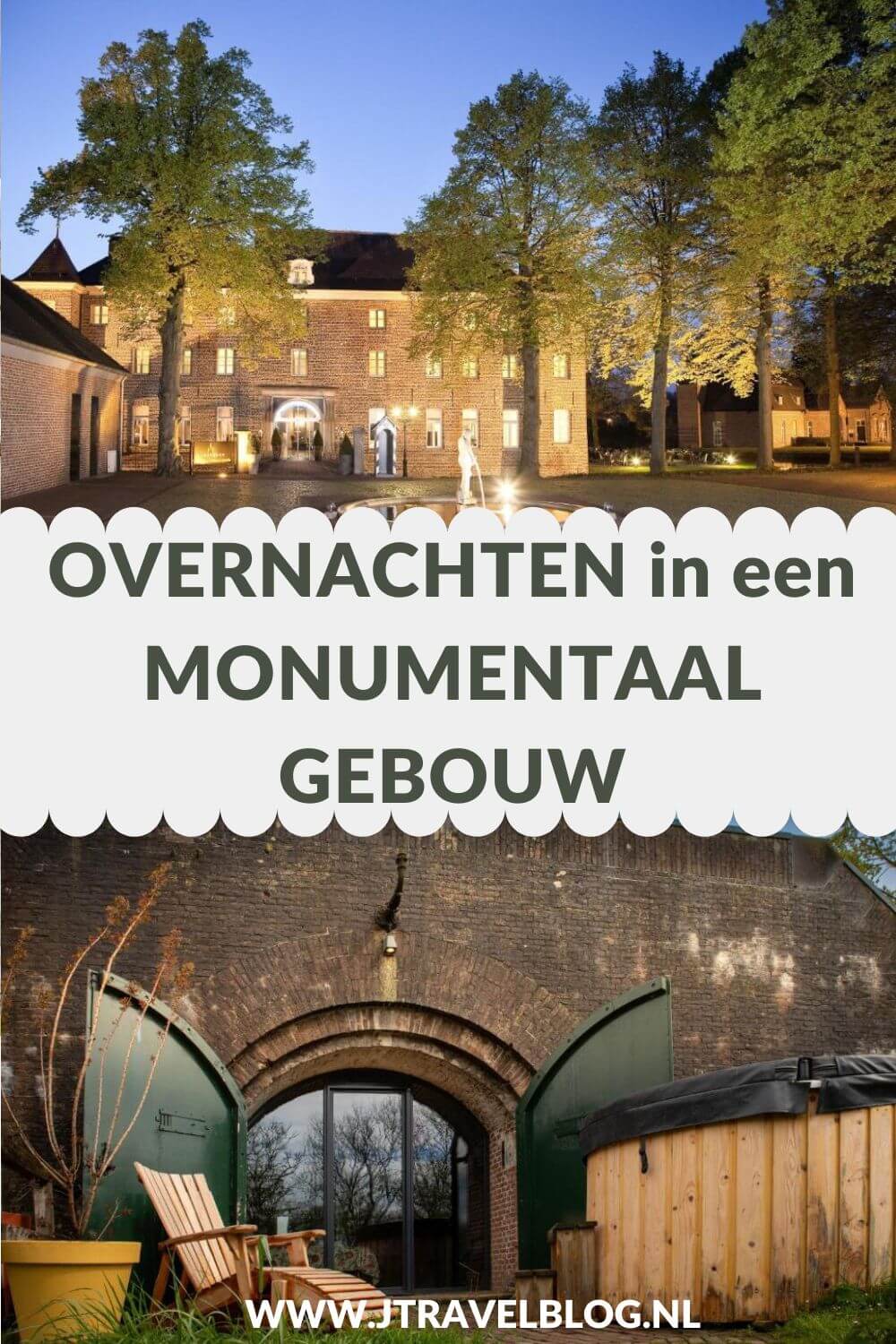 Altijd al eens willen overnachten in een monumentaal gebouw? Verken een monument door er in te overnachten, bijv. in een klooster, duiventoren, kasteel, een molen of fort. Ik heb een aantal accommodaties in monumentale gebouwen voor je op een rijtje gezet. #accommodatie #monumentaalgebouw #jtravelblog #jtravel
