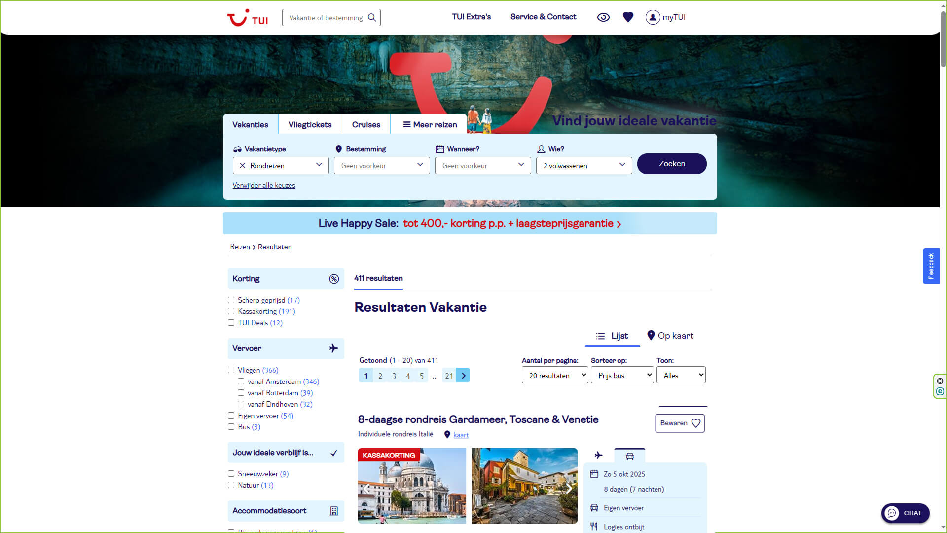 De website van TUI voor het boeken van busreizen