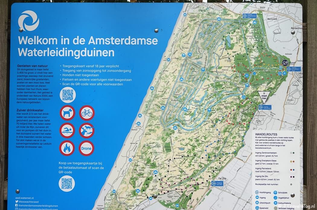Plattegrond tijdens de rode wandelroute vanaf ingang Panneland in de Amsterdamse Waterleidingduinen