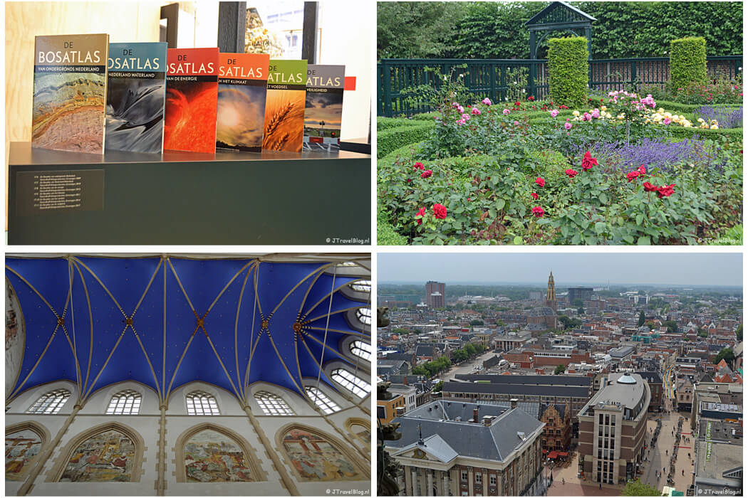 Groningen met het GRID Grafisch Museum (tentoonstelling Bosatlassen), Prinsentuin, Martinikerk en uitzicht vanaf de Martinitoren