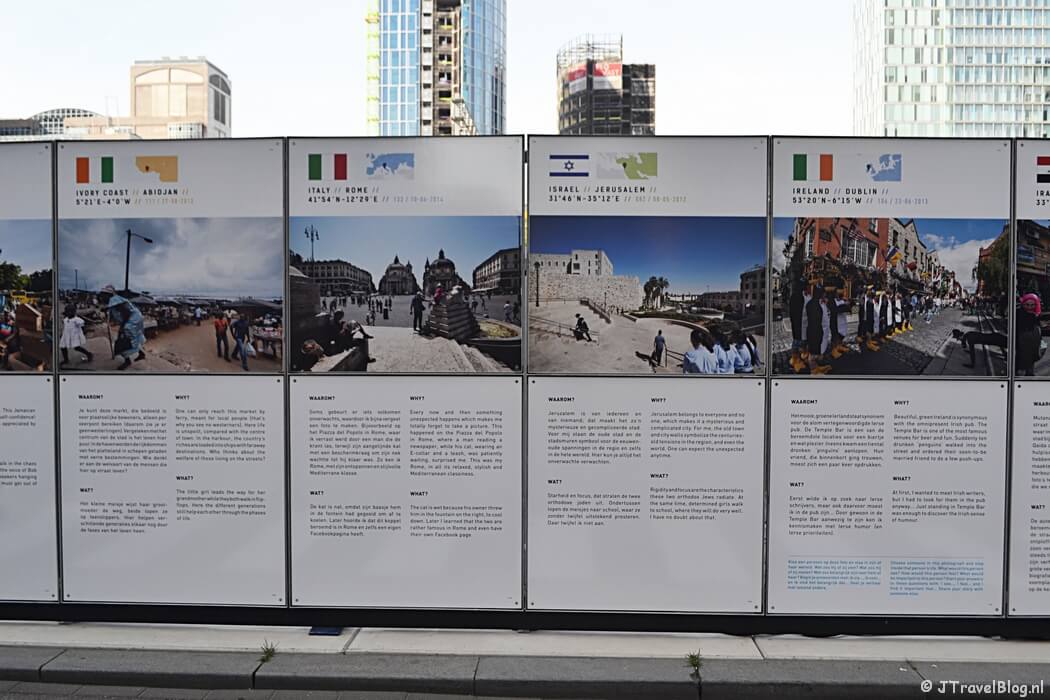 De foto-expositie Streets of the World van Jeroen Swolfs tijdens mijn wandeling langs het groene deel van de Amsterdamse Zuidas