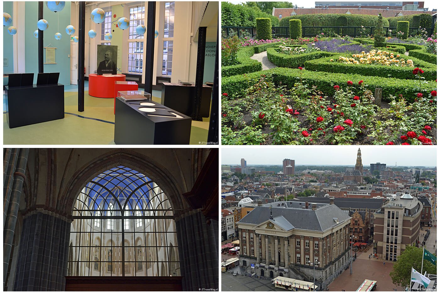 Groningen met het GRID Grafisch Museum (tentoonstelling 'De Bosatlas'), Prinsentuin, Martinikerk en uitzicht vanaf de Martinitoren, juli 2019