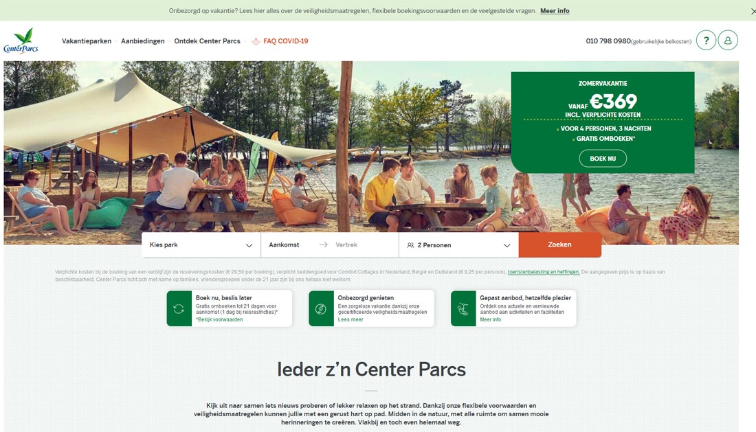 De website van Centerparcs