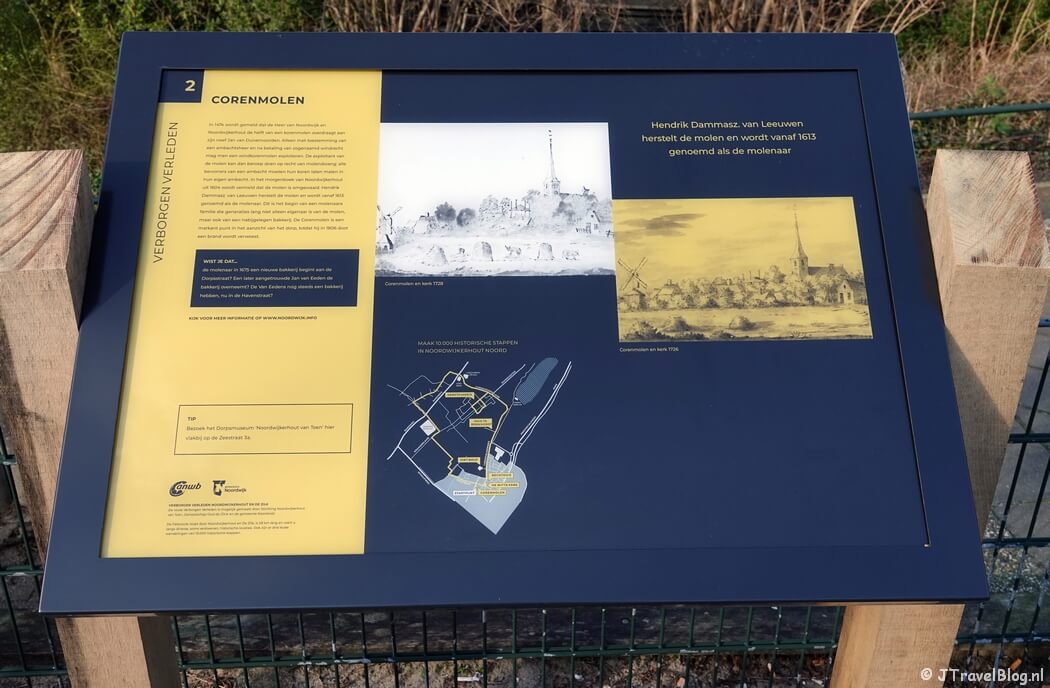 Informatiepaneel nr. 2 - Corenmolen in Noordwijkerhout tijdens de Verborgen Verleden fietsroute langs historische plekken in Noordwijkerhout en De Zilk