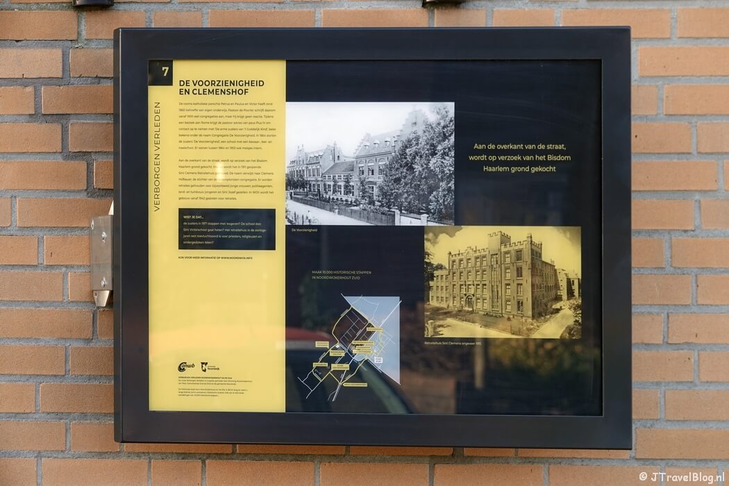Informatiepaneel nr. 7 - De Voorzienigheid en Clemenshof in Noordwijkerhout tijdens de Verborgen Verleden fietsroute langs historische plekken in Noordwijkerhout en De Zilk