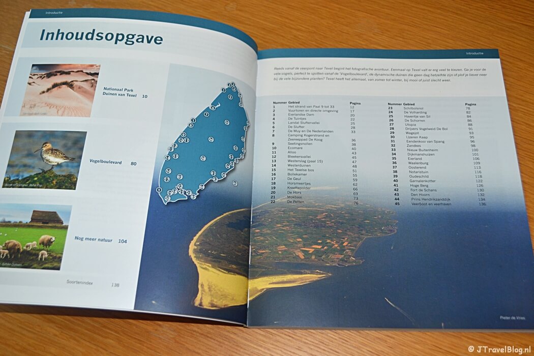 De inhoudsopgave van het boek 'De mooiste fotolocaties van Texel'