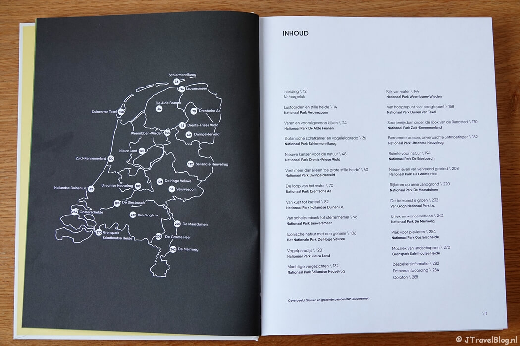 Inhoudsopgave in het boek 'Van nature - De nationale parken van Nederland'