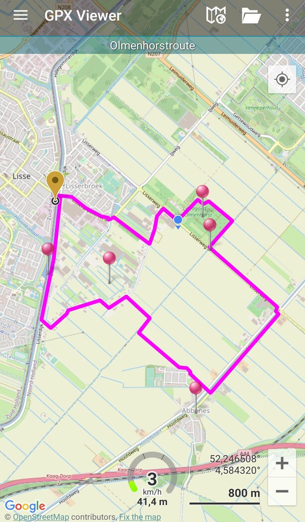 De Olmenhorstroute in Lisserbroek met behulp van GPX
