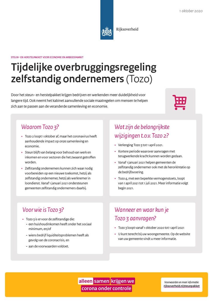 Overzicht Tozo 3 van de Rijksoverheid
