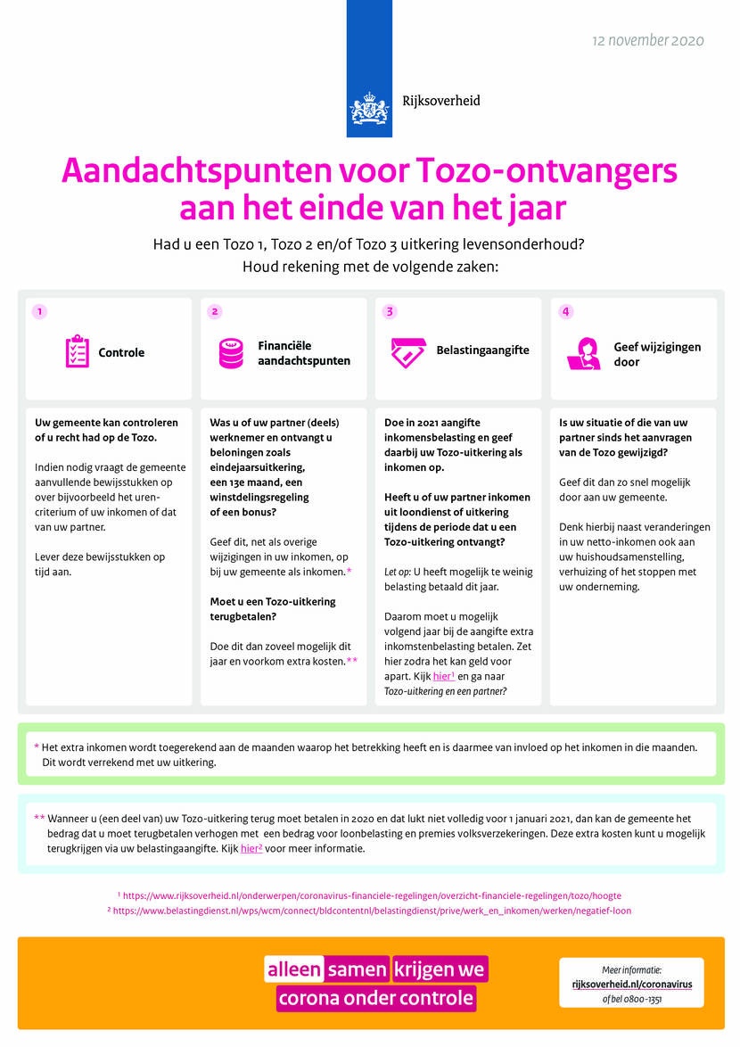 Aandachtspunten voor Tozo-ontvangers aan het einde van 2020