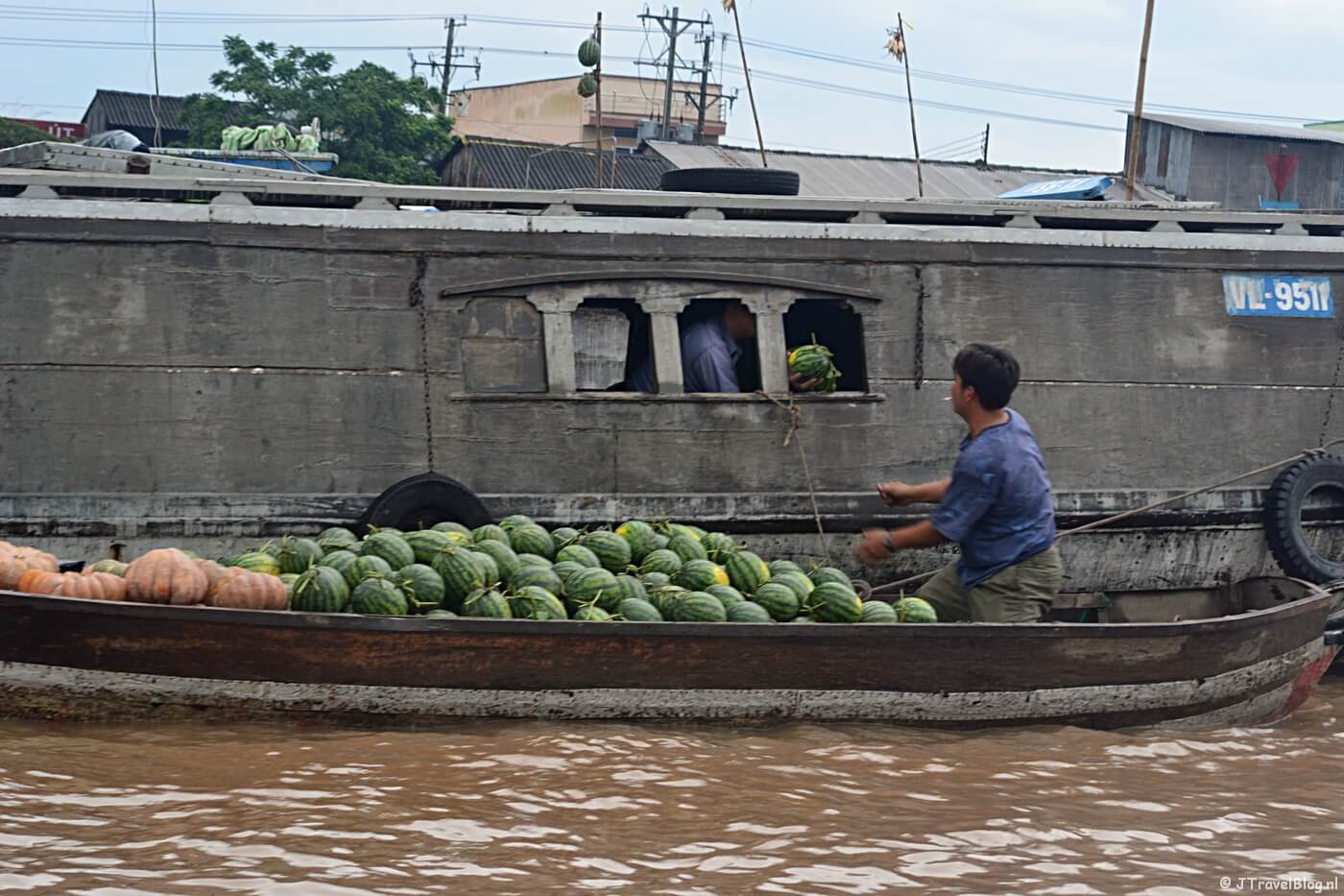 De drijvende markt in de Mekong Delta