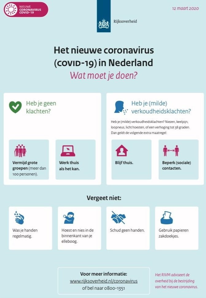 Wat te doen ivm het coronavirus in Nederland